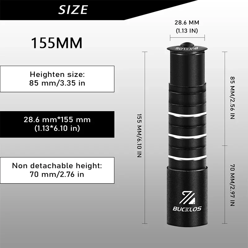 BUCKLOS Fahrrad Vorbau Höhe Extender 100/120/135/180/210 MM Aluminium Legierung Lenker Rise Up Adapter 28,6mm Zyklus Zubehör