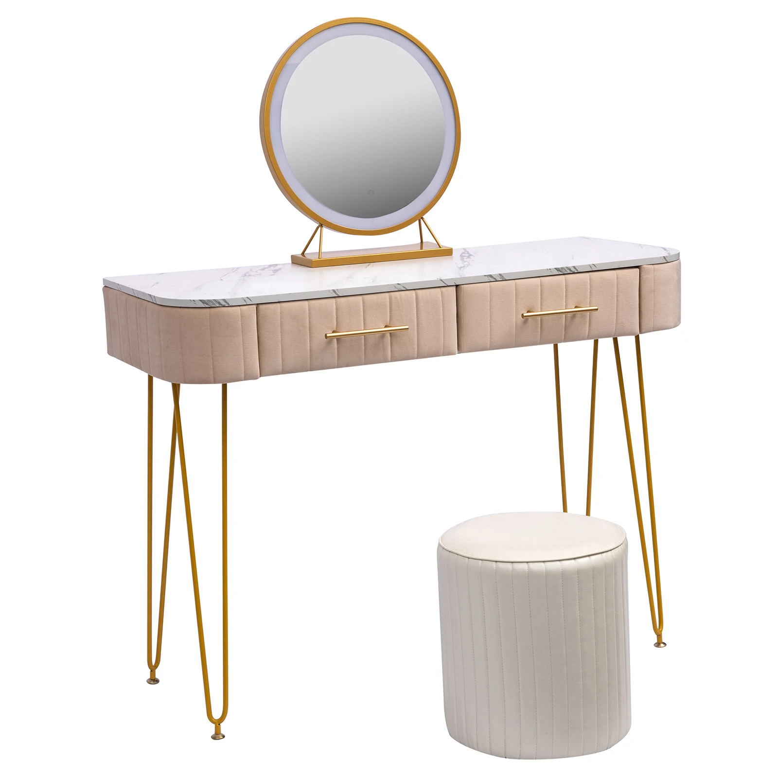 39.4" Flannel Soft Roll Makeup Vanity Set with  Soft Roll Makeup Table, 15.8" Touch Control 3 Brightness Options LED Mirror