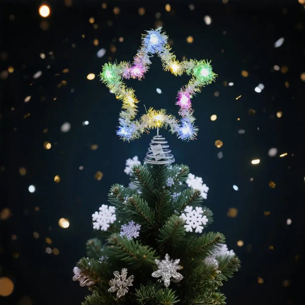 Colorful Holiday Scene Decor Glittering Silk Threads Decoration Christmas 3d Tree Top Star Glittered Decoration with Led for A