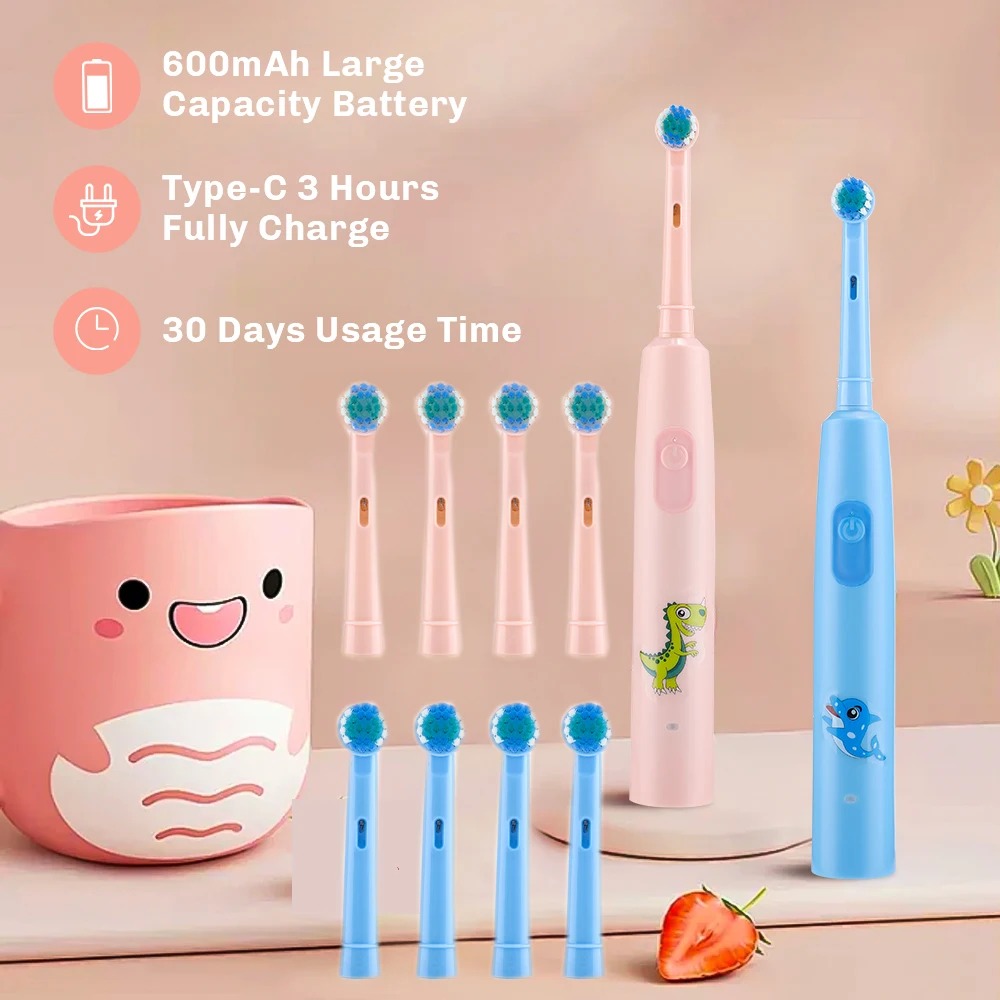 

Детская звуковая электрическая зубная щетка, водонепроницаемая красочная вращающаяся зубная щетка с героями мультфильмов для детей, мягкая щетина с насадками для зубных щеток