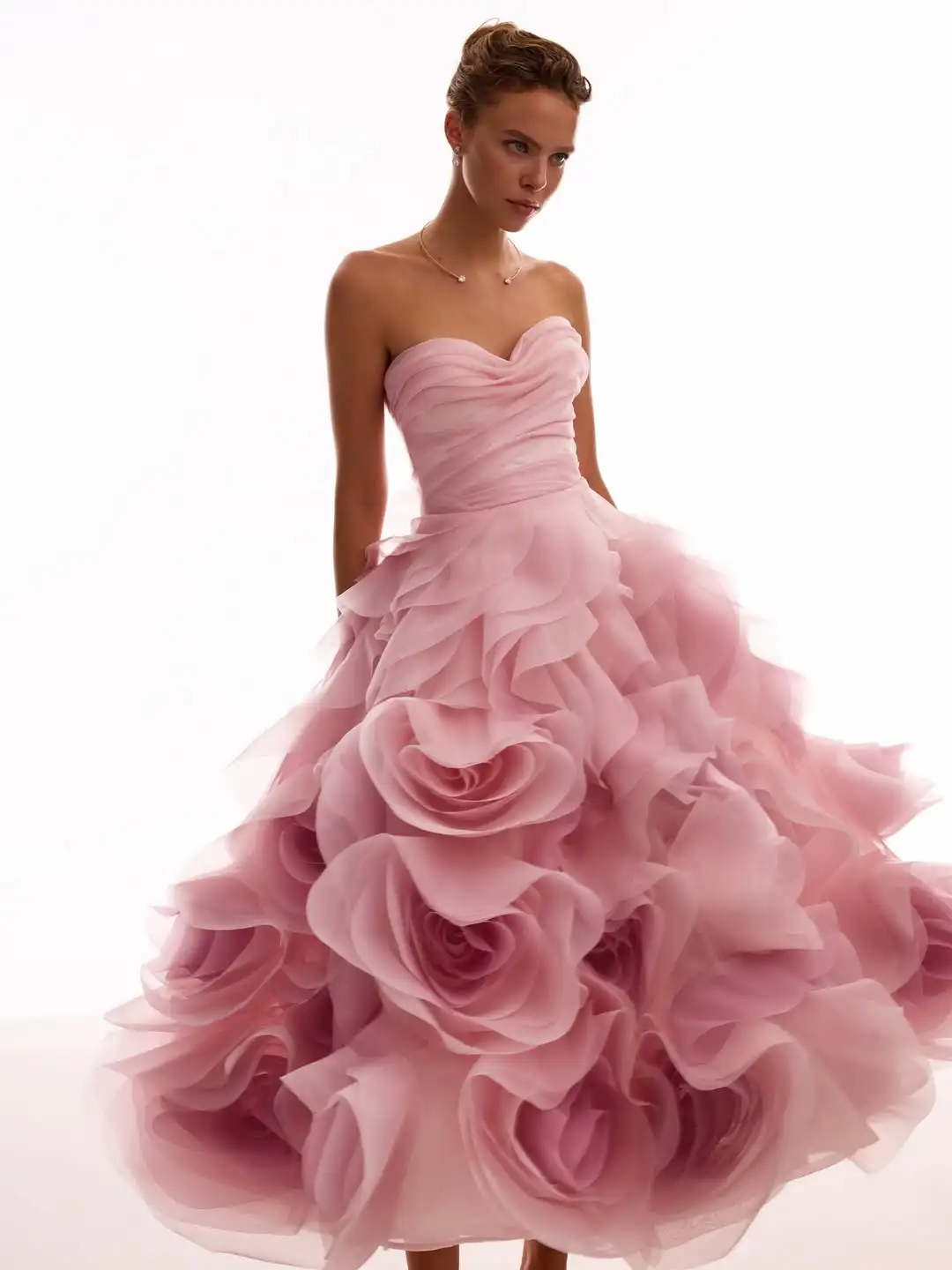 

Ofherown A-Line 3D Floral Tiered Ruffles Evening Dress Sweetheart Lace Up Midi Bridesmaid Gowns Wedding Party Dresses for Women