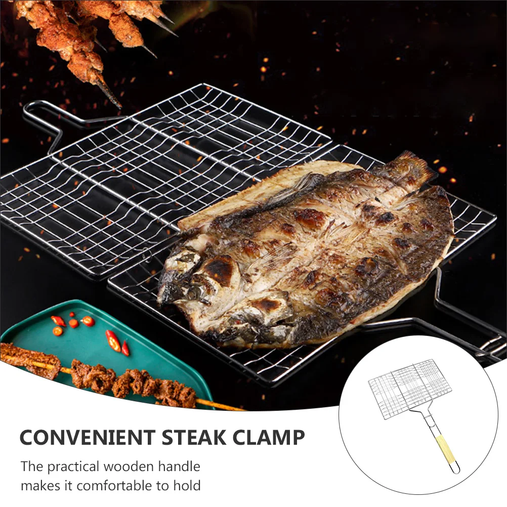

Barbecue Tongs Grill Net Clamp Multipurpose Tool Durable BBQ Steak Practical Rack Wood