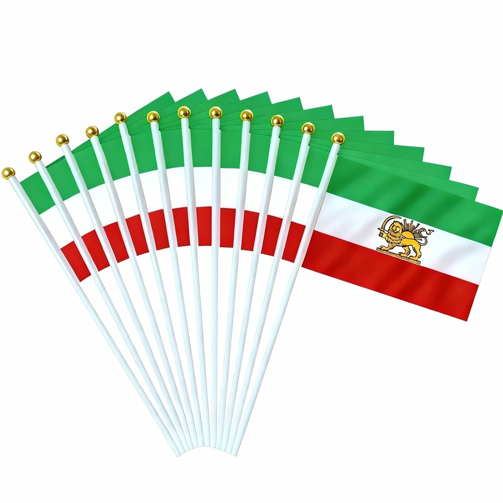 10pcs Lion and Sun Iran Flag Hand Waving Small Flag14x21cm Historical Pahlavi Dynasty Persian Banner for Indoor Outdoor Events