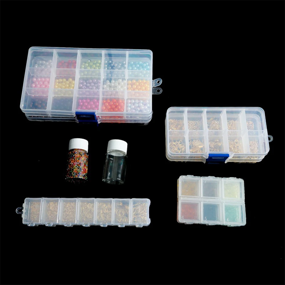 Caja de almacenamiento transparente vacía con rejillas para joyería, cuentas, gemas, uñas postizas, estuche para puntas, purpurina, diamantes de imitación, contenedor organizador