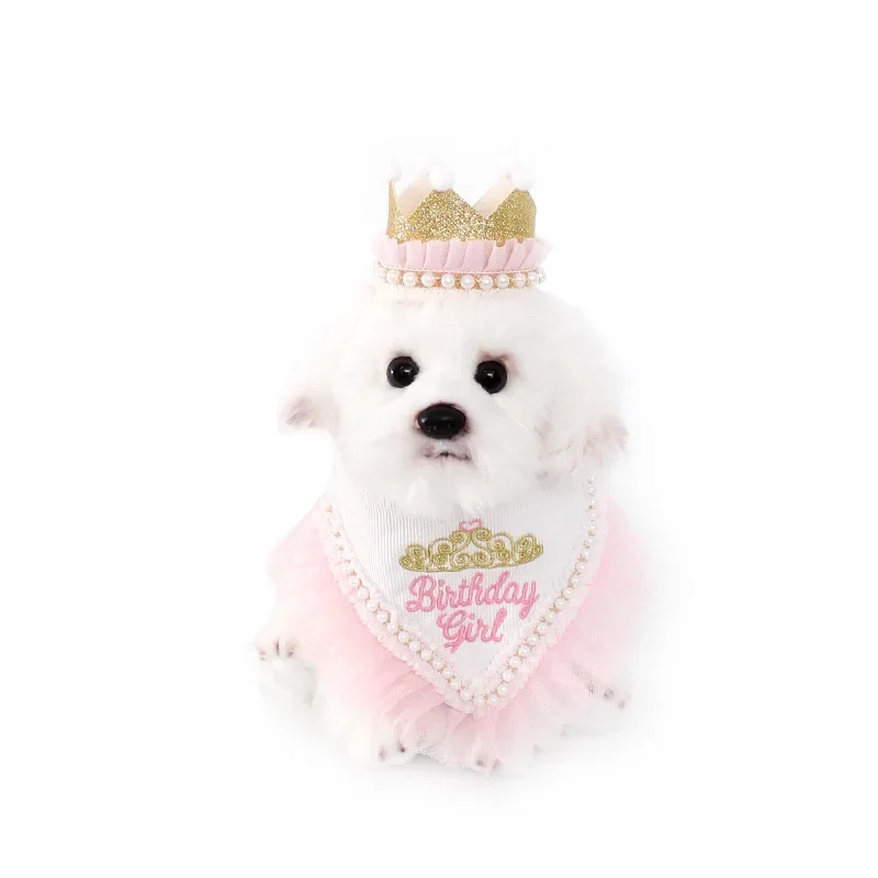 INS Pet Supplies Dog Birthday Mouth Towel Party Triangle Towel Pawty Cat Dog Crown Headwear Cute Headwear Puppy Accessories