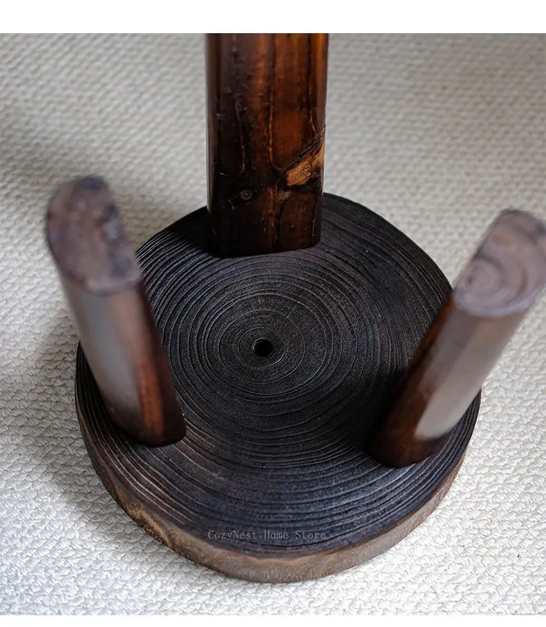 Wooden Round Low Stool, Tree Stump Style Footrest, Shoe Changing Bench, Tea Stool for Living Room Entryway