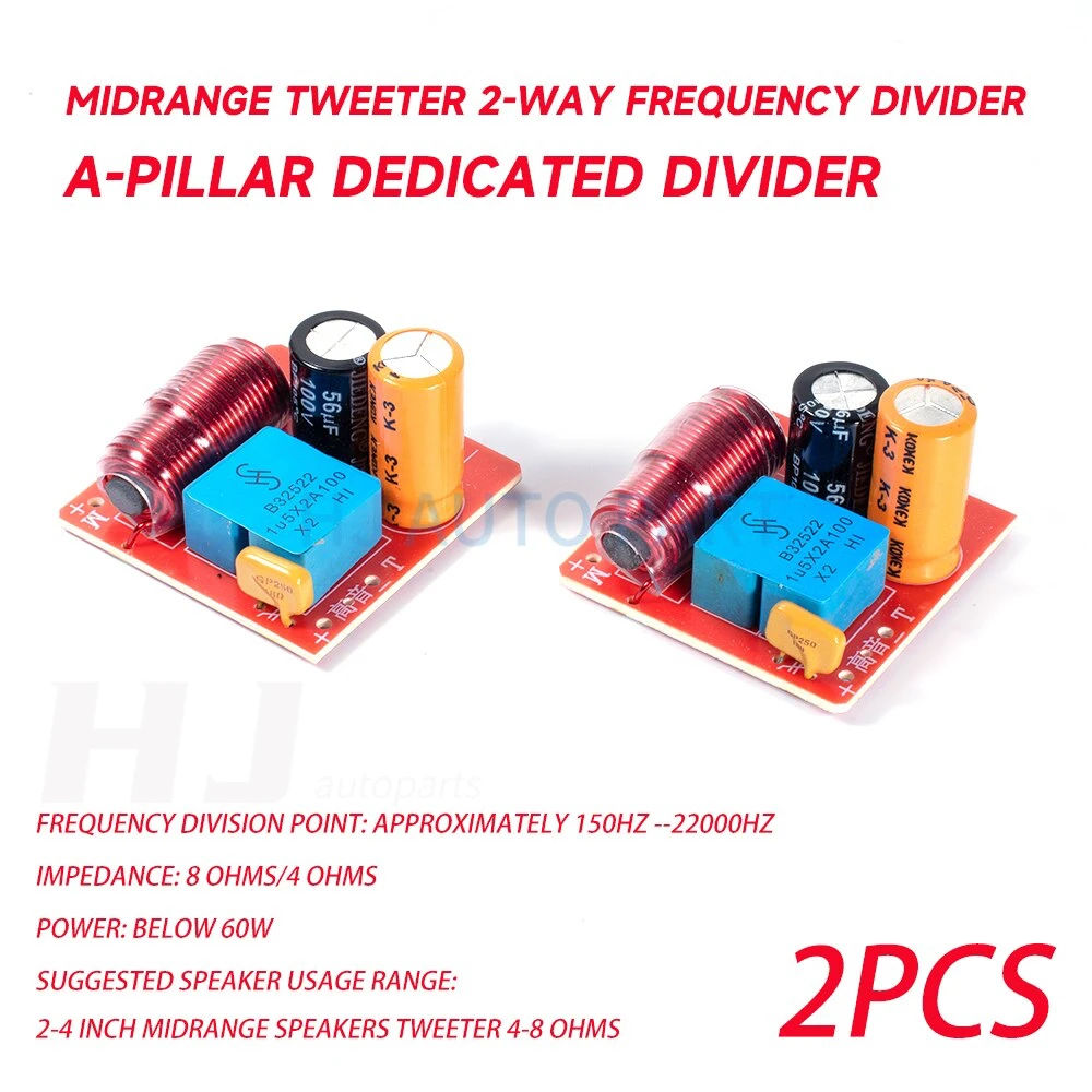 2 Pcs 2-way Frequency Dividers Tweeter Midrange Car Audio Divider For A-pillar 2-way Treble Mid Range Speaker 150-22khz