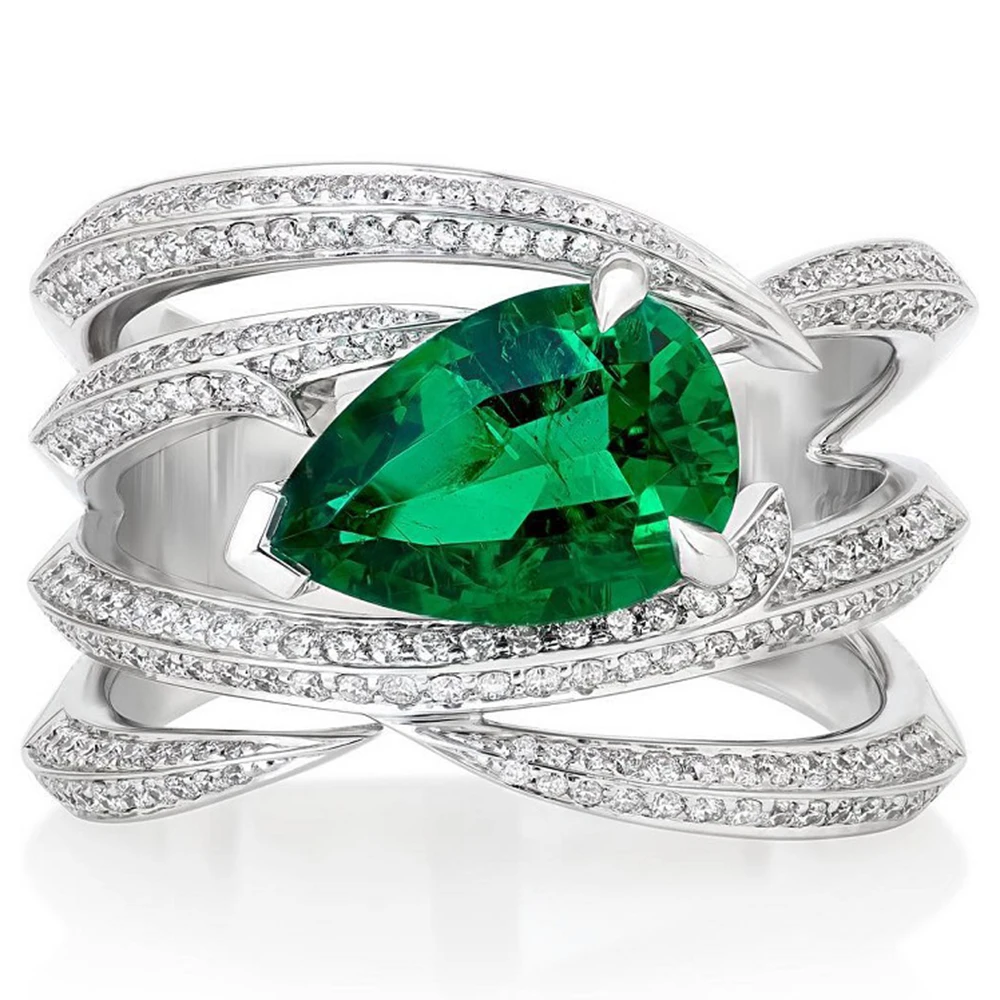 WUIHA 100% 925 Sterling Silver Pear Cut Emerald High Carbon Diamonds Wedding Engagement Cocktail Rings Fine Jewelry Wholesale