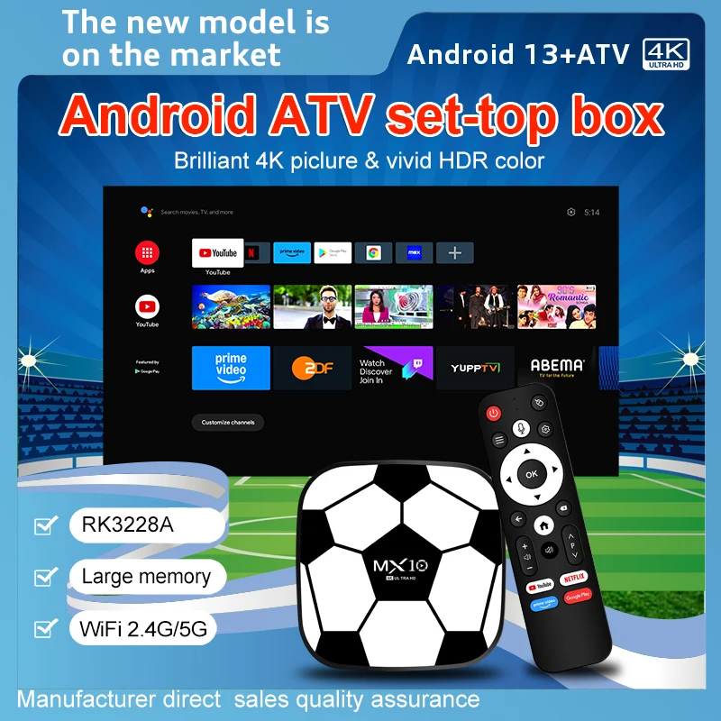 

TV Box Android 13 MX10 Z3 4K UHD Allwinner RK3228A Quad-Core 1GB RAM 8GB ROM WiFi 6 BT5.4 Smart Media Player