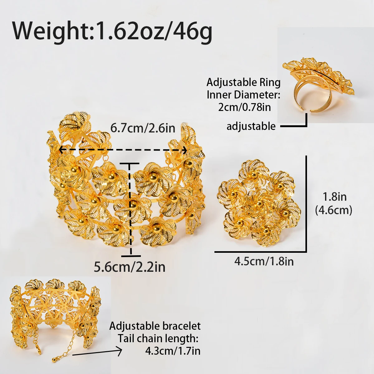 Imitation Flower Luxury Ring Wide Cuff Bracelets For Women Charm Bangles Party Birthday Gifts Bridal Wedding Accessories