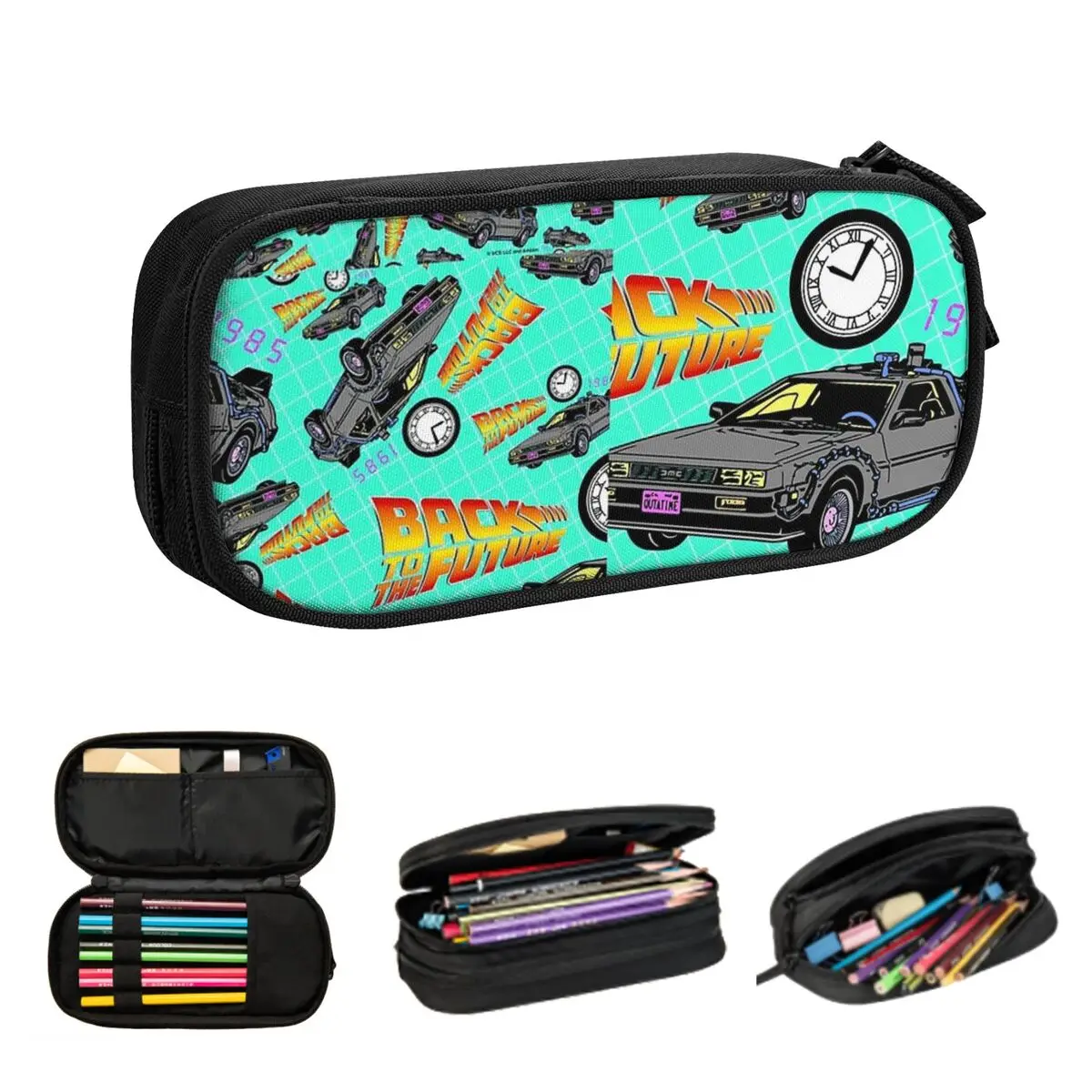 estojos de lapis padrao delorean grande capacidade pen bags pen box lapis bolsa para meninos e meninas papelaria estudante 01