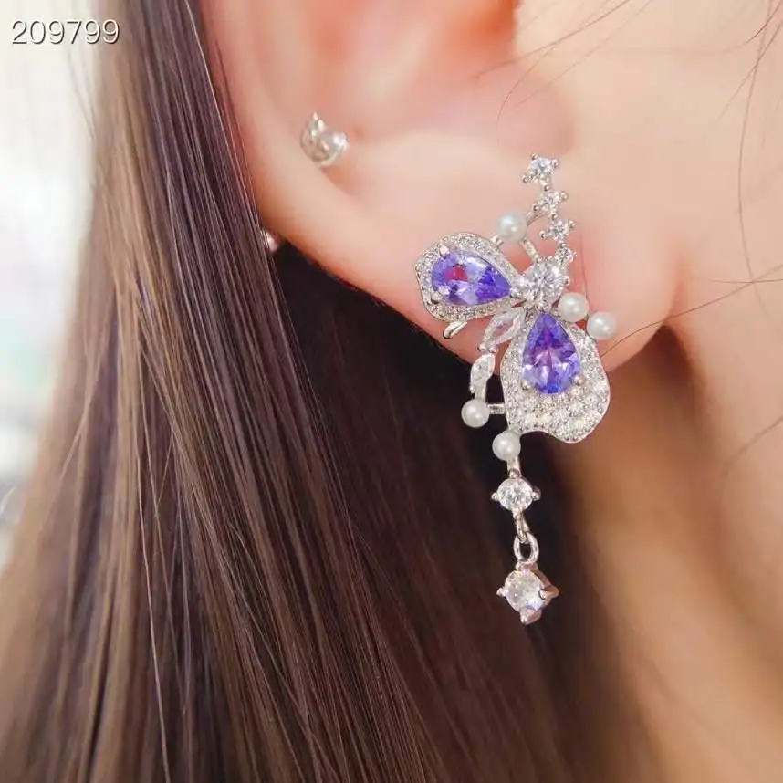 

100% Natural Tanzanite Earring 925 Sterling Silver Women Real Tanzanite earrings