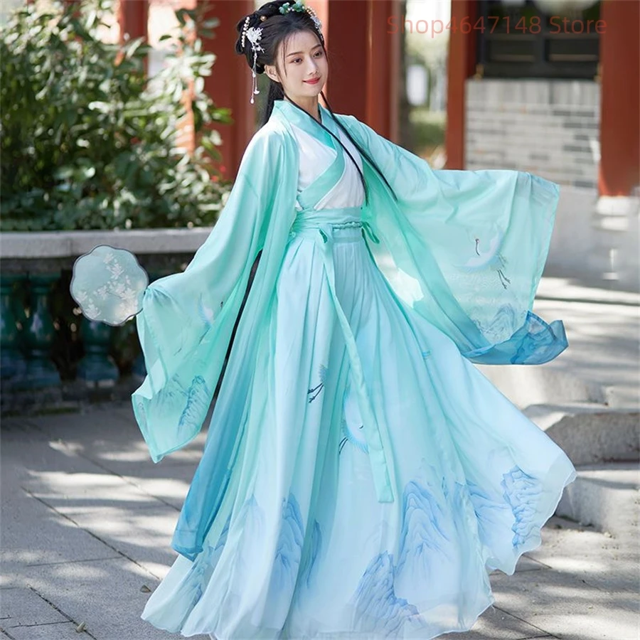 Hanfu Green Red Summer Costume Woman Chinese Traditional Ancient Dress Oriental Princess Dress Elegance Tang Dynasty Dance Wear