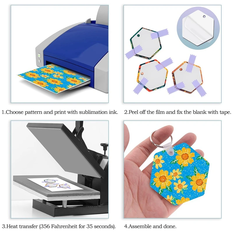 40PCS Hexagon Sublimation Keychain Blanks Double Side Heat Transfer Blanks MDF Blank Board Key Rings Blanks Durable