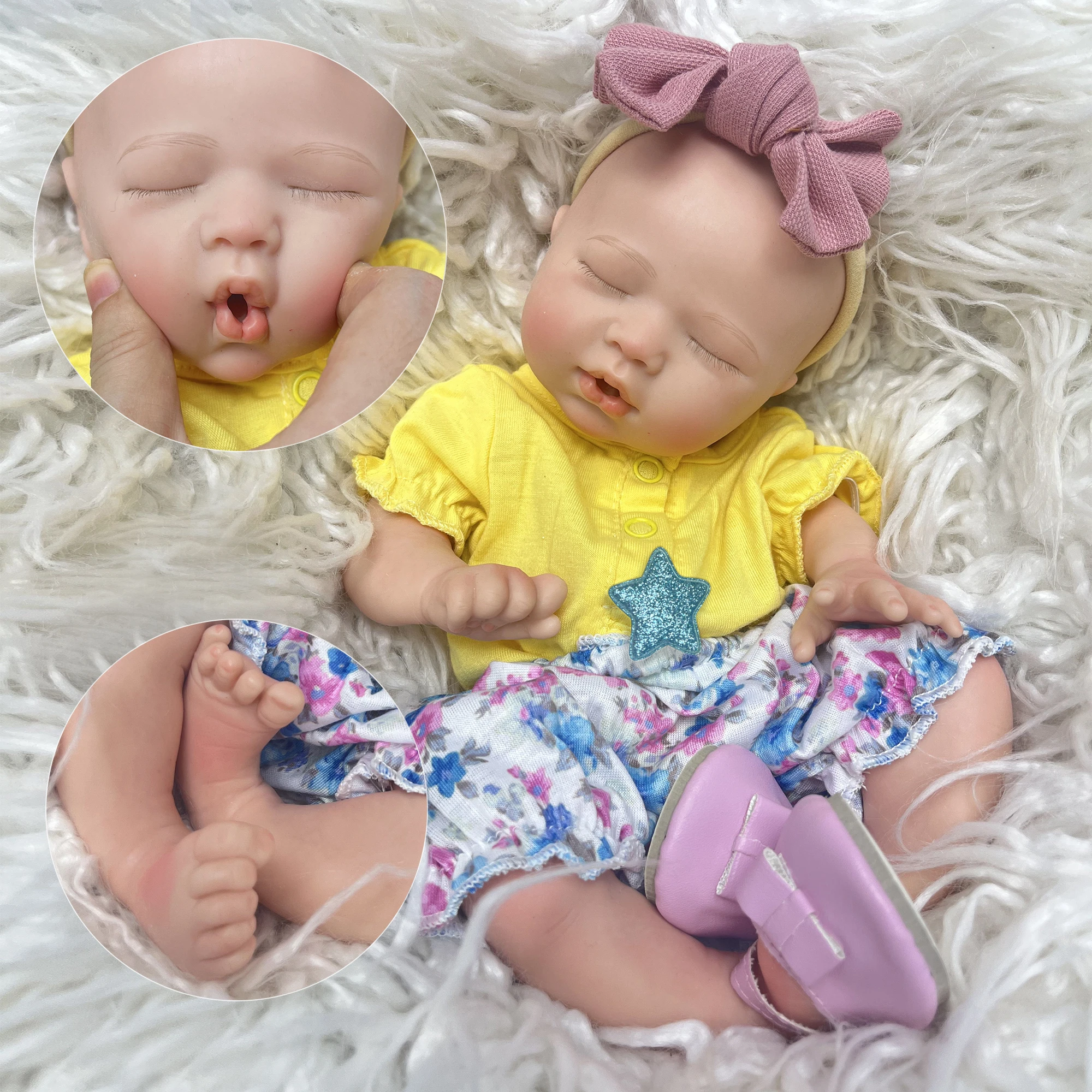 

35cm Full Body Silicone Bebe Reborn Girl Soft Touch Can Drink Can Pee Lifelike Real Newborn Reborn Baby Girl menina de silicone