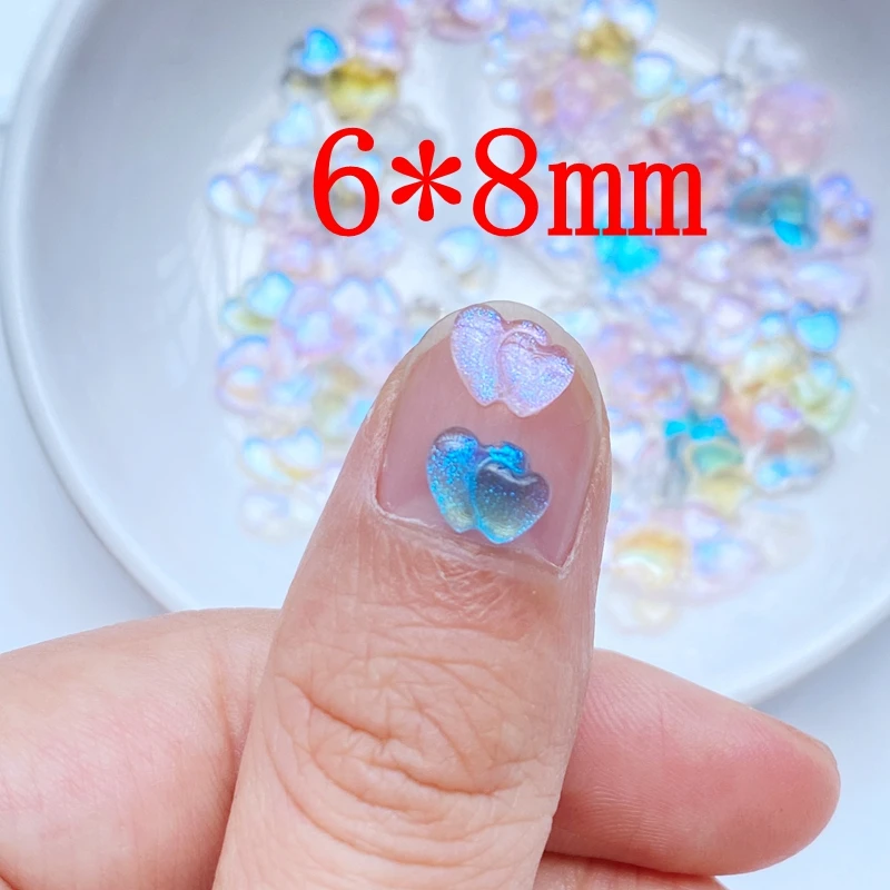 100Pcs New Cute Mini Shiny Heart Resin Figurine Crafts Flatback Cabochon Ornament Jewelry Making Hairwear Accessorie