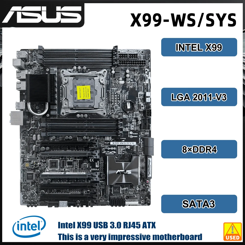 ASUS X99 Server Motherboard X99-WS/SYS LGA 2011-V3 8×DDR4 3200(OC) 128GB PCI-E 3.0 M.2  support Core i7-6850K cpu ATX