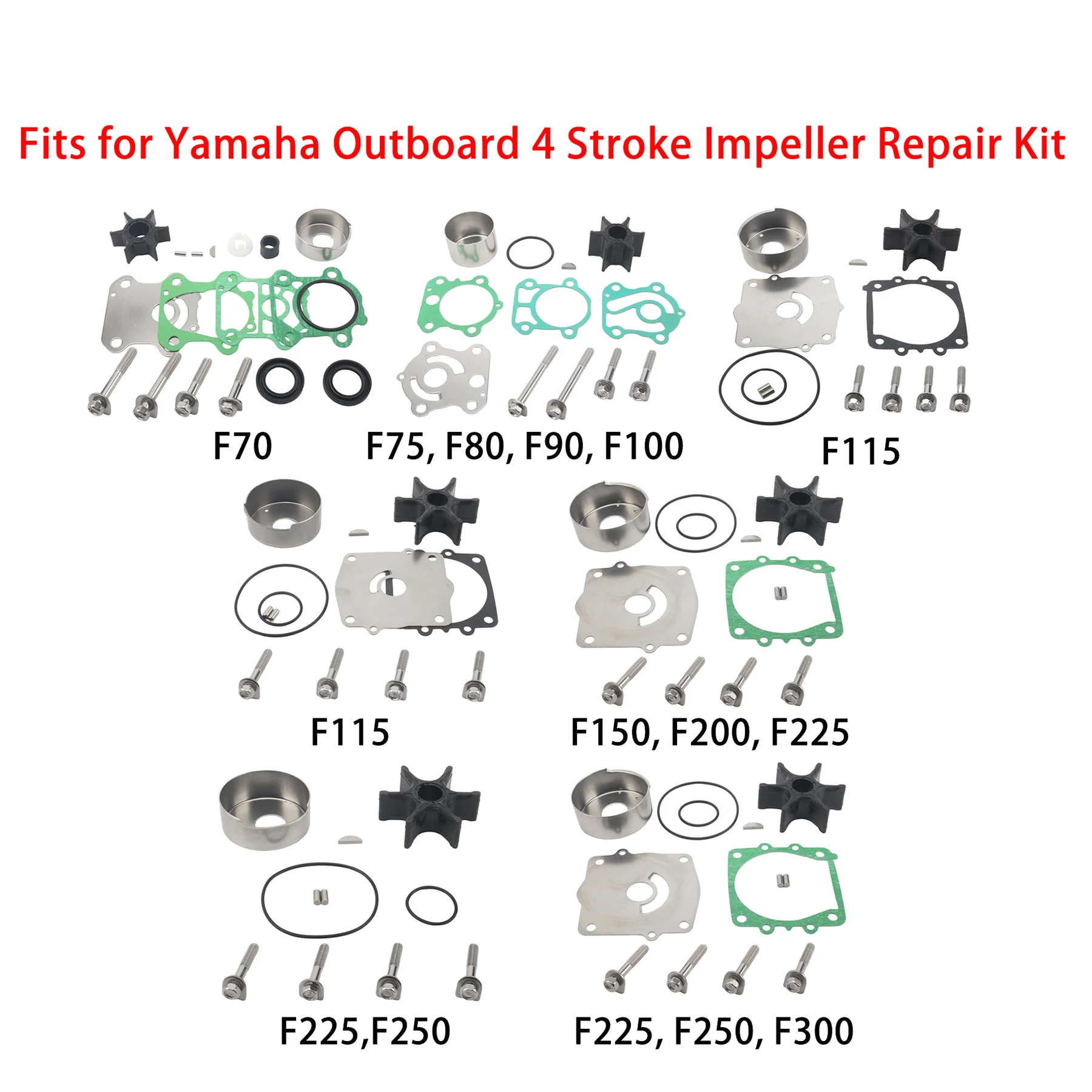 Impeller Repair Kit Fits for Yamaha Outboard 4 Stroke 70 75 80 90 100 115 150 200 225 250 300 HP Engines 6CJ-W0078 68V-W0078