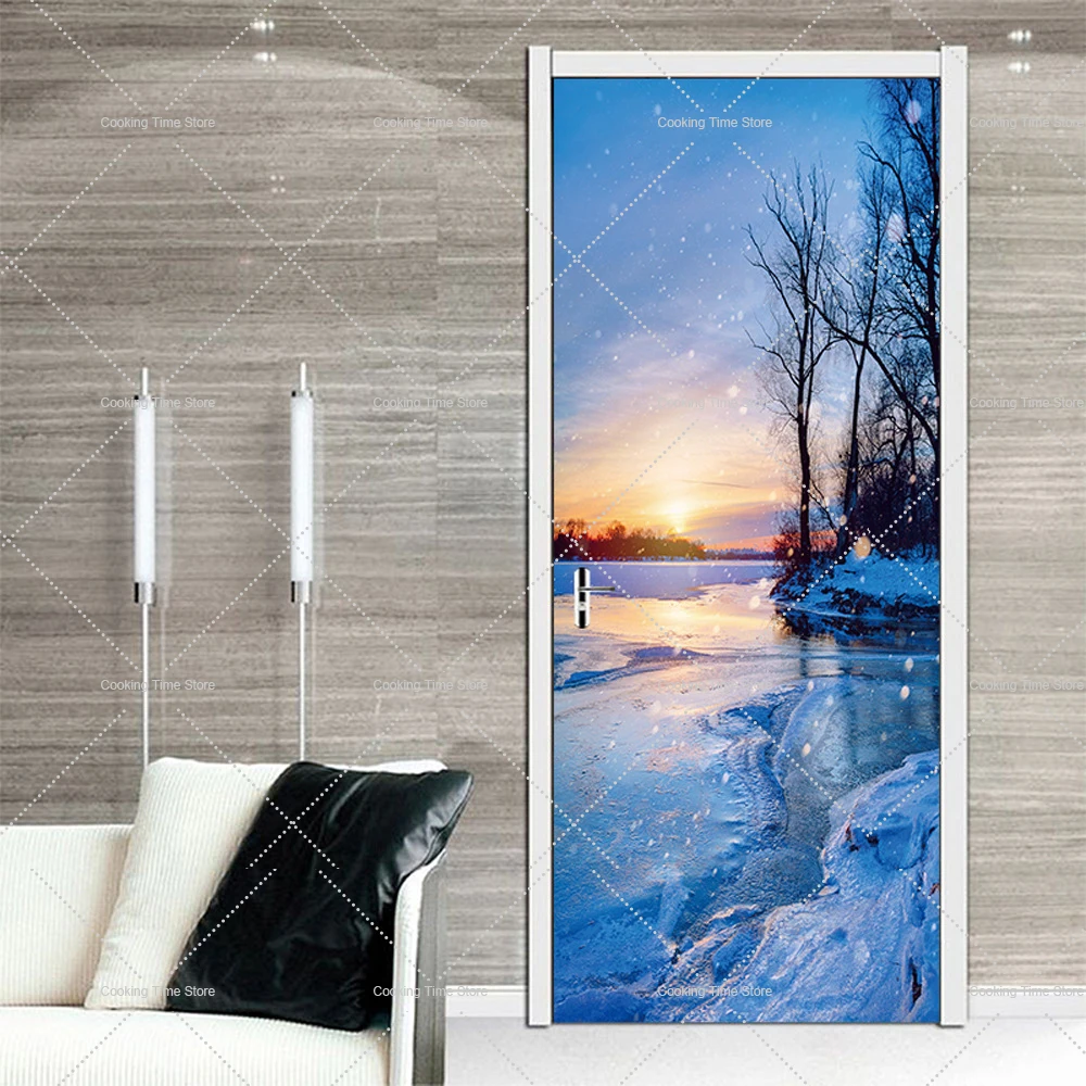 Oil Painting Scenery 3 D Door Sticker Removable Self-Adhesive Murals Stickers for Home Decor Peel and Stick Garden Wall Poster