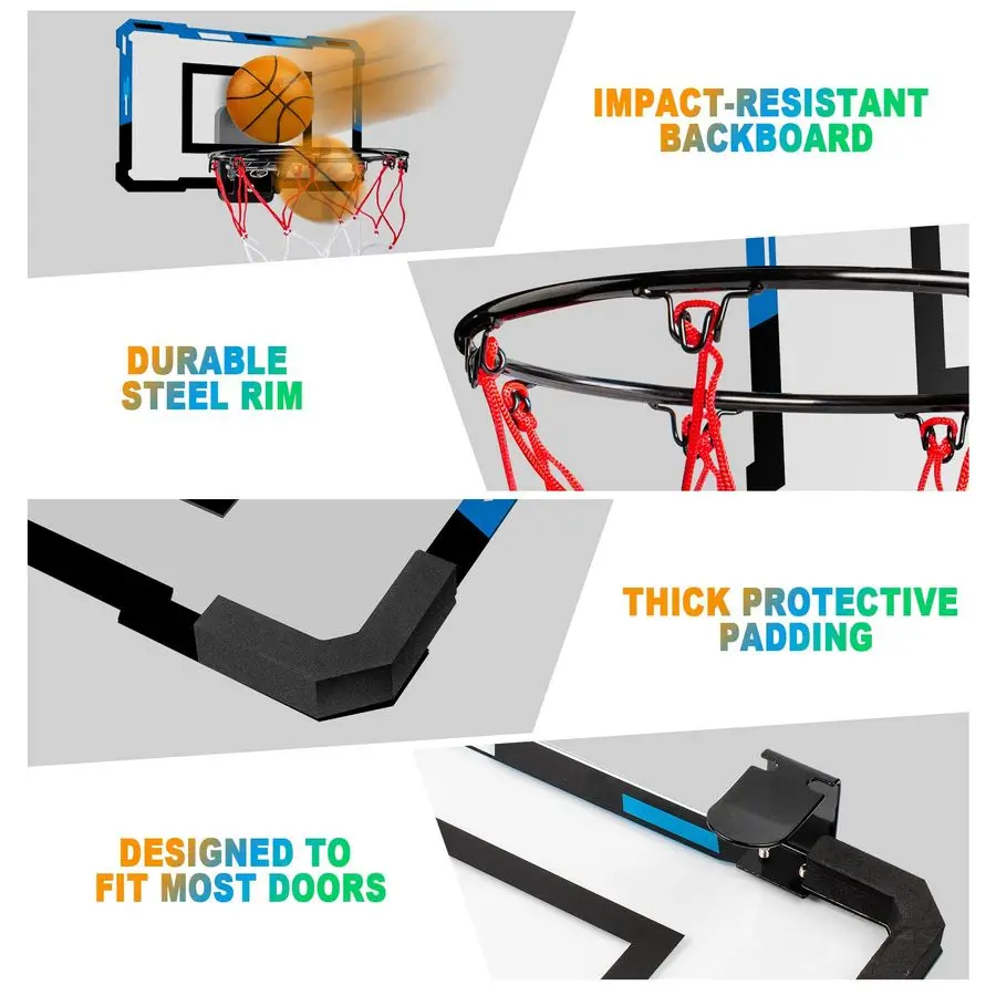 ห่วงบาสเก็ตบอลในร่มสำหรับเด็กและผู้ใหญ่ พร้อมตัวนับคะแนน 2 วิธี ห่วงบาสเก็ตบอลขนาดเล็กติดประตูห้อง พร้อมแบตเตอรี่ 3 ก้อน และลูกบาสเก็ตบอล