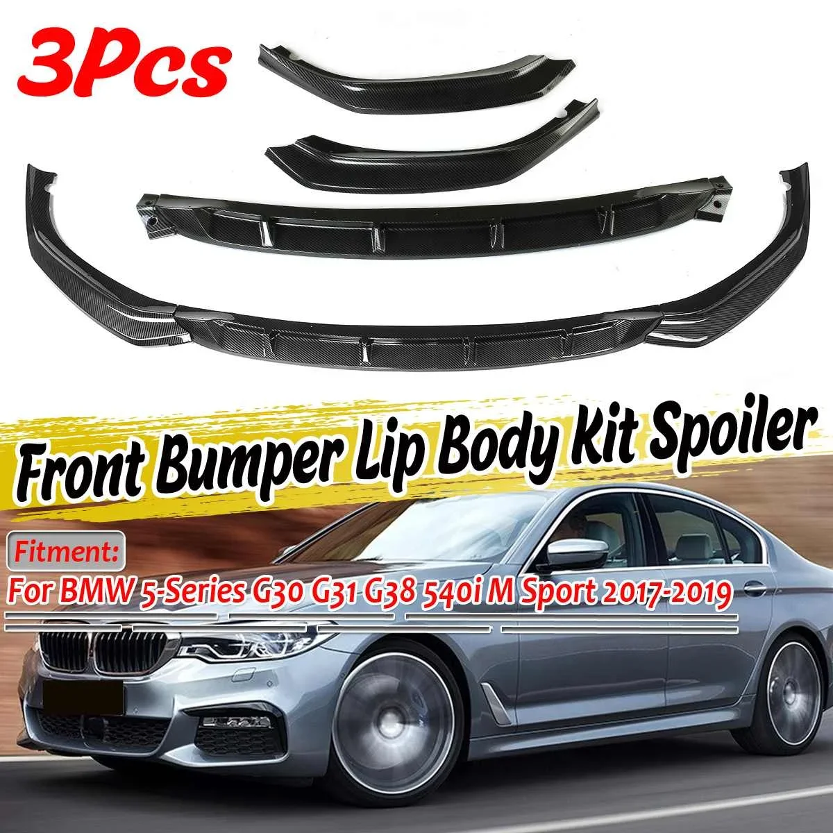 

Glossy Black Car Front Bumper Splitter Lip Body Kit Spoiler Diffuser Cover For BMW 5-Series G30 G31 G38 540i M Sport 2017-2019