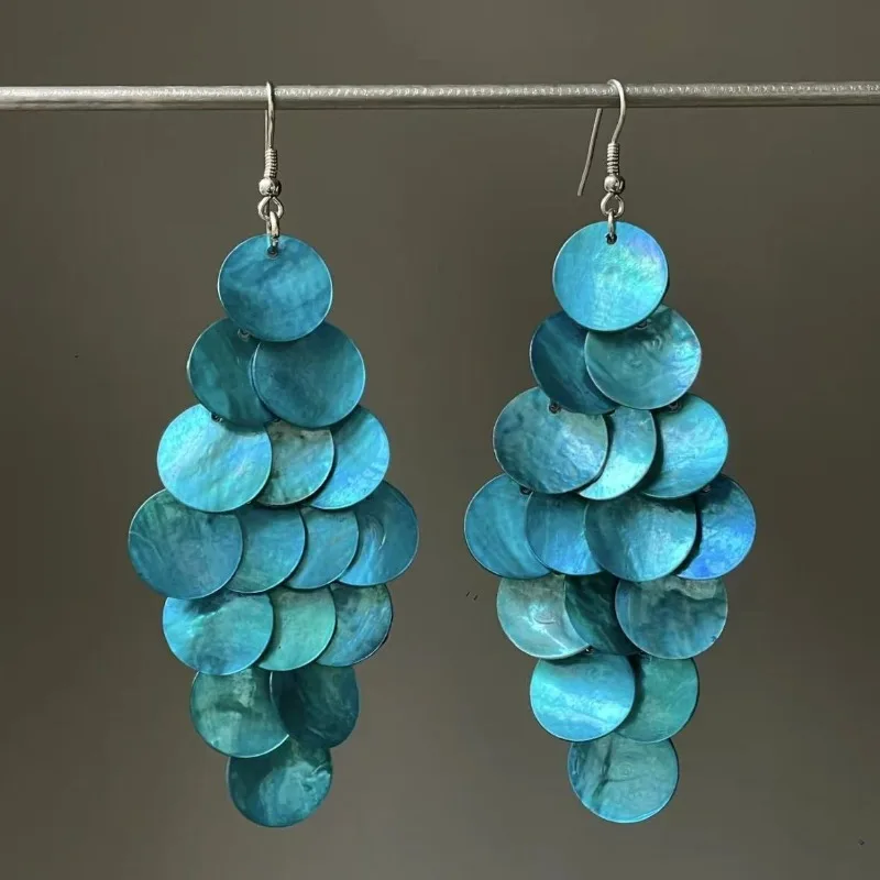 

Bohemian Shell Earrings Dangle for Women Exquisite Disc Round Sequins Long Tassels Earrings Beach Ear Jewelry Pendientes Mujer