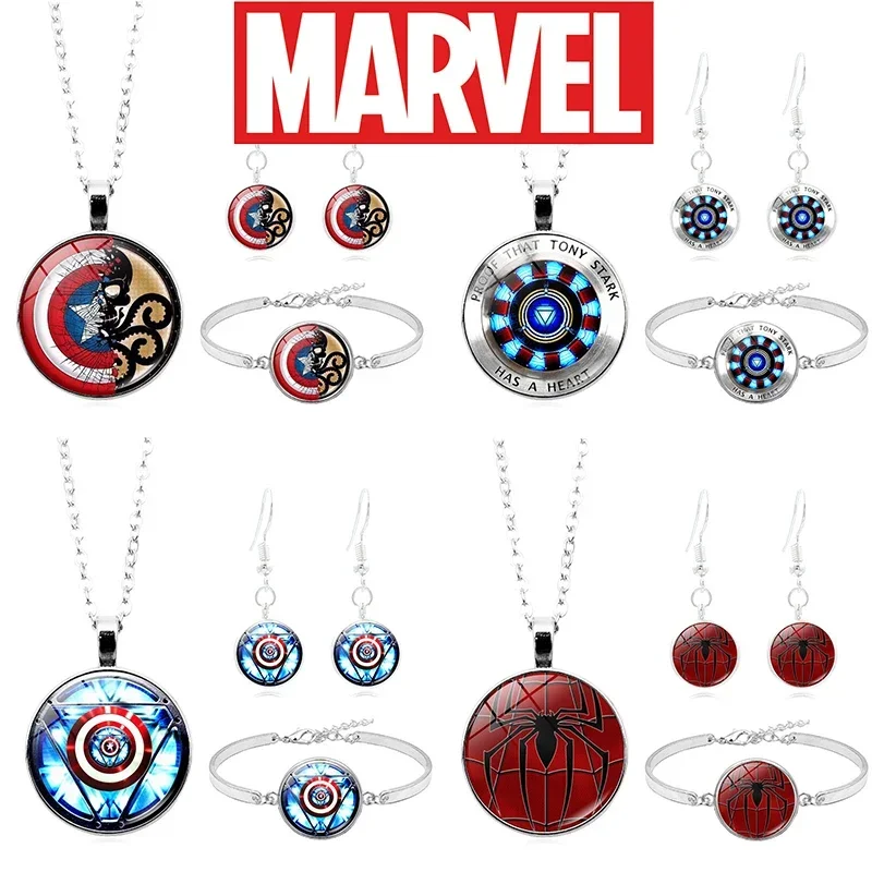 3 pz/set New Marvel Jewelry Set Cartoon Anime periferiche collana con ciondolo da donna moda bracciale in argento orecchini Set di gioielli