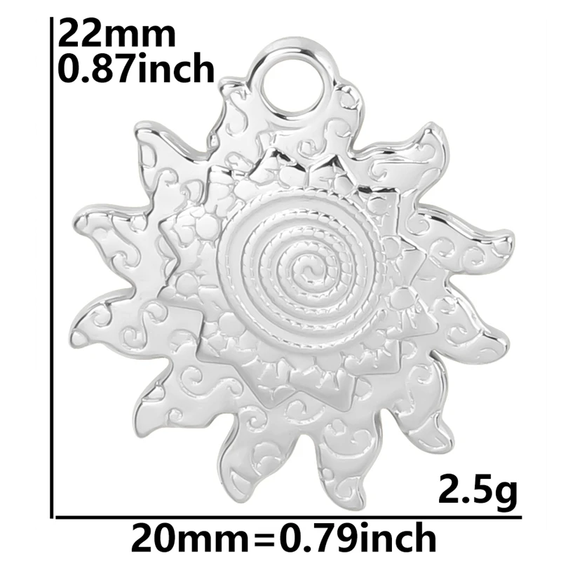 6pcs Silver Sun Charm Stainless Steel Jewelry Making