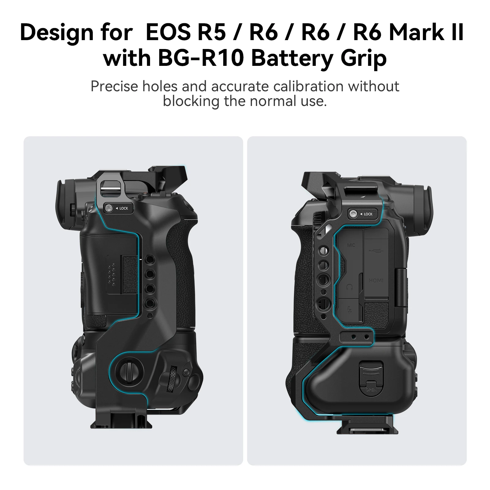 قفص كاميرا SmallRig R5/R6 لكاميرات Canon EOS R5 / R6 / R5C / R6 Mark II مع قبضة بطارية BG-R10 مع فتحات ملولبة 1/4 بوصة -3464B