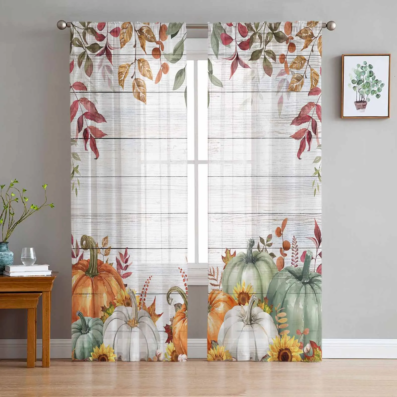 

Thanksgiving Autumn Leaf Sunflowers Tulle Curtains For Bedroom Home Decor Living Room Kitchen Voile Curtains For Blind