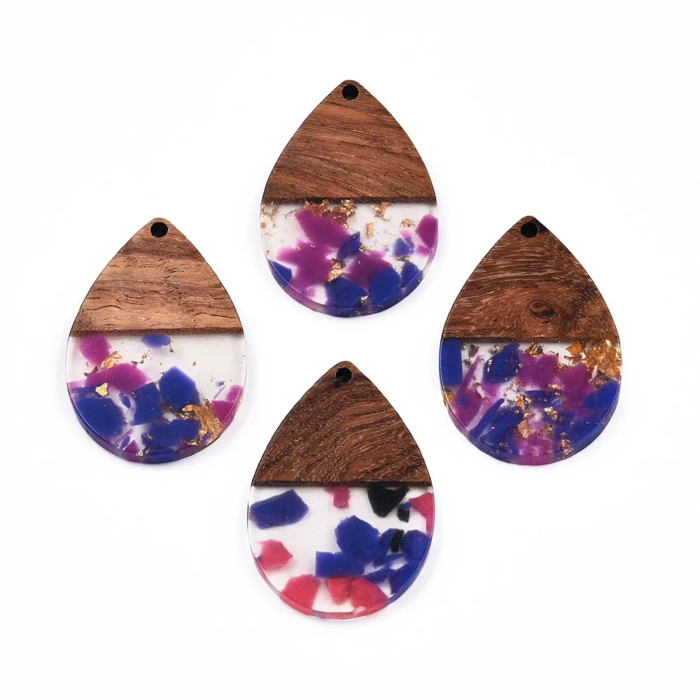 20Pcs Resin Wood Pendants Teardrop Foil Resin Walnut Wooden Earring Charms for Jewelry Vintage DIY Necklace Pendant Craft Making