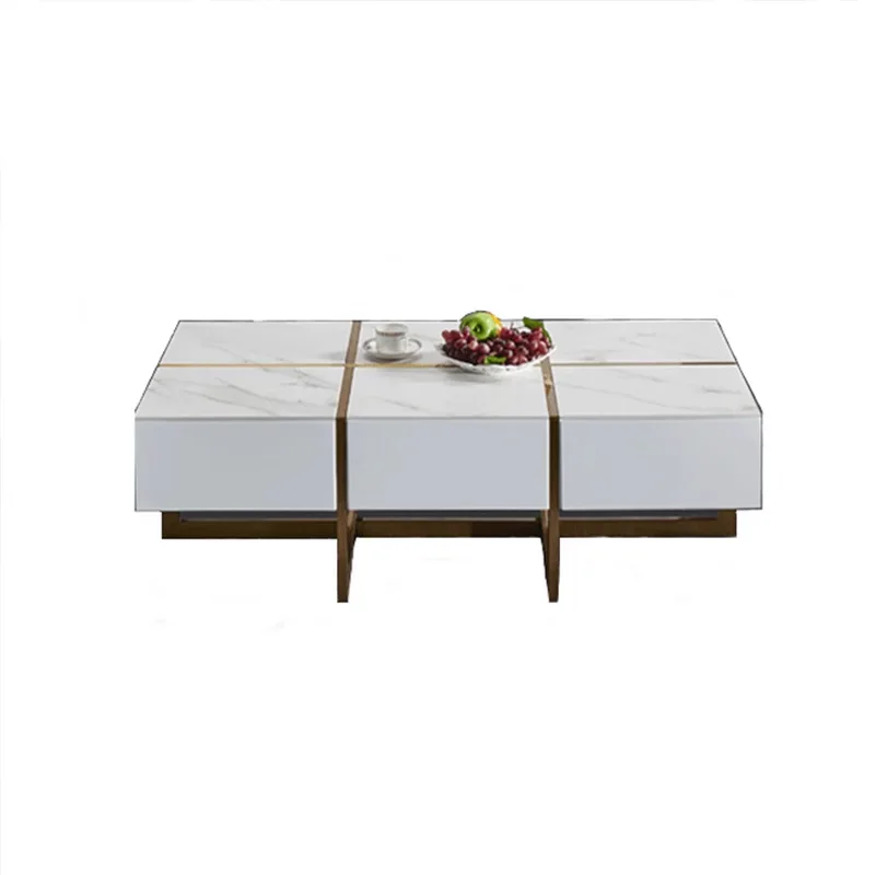Light luxury style high-end coffee table simple spot hotel living room modern stainless steel feet high-end white slate coffee