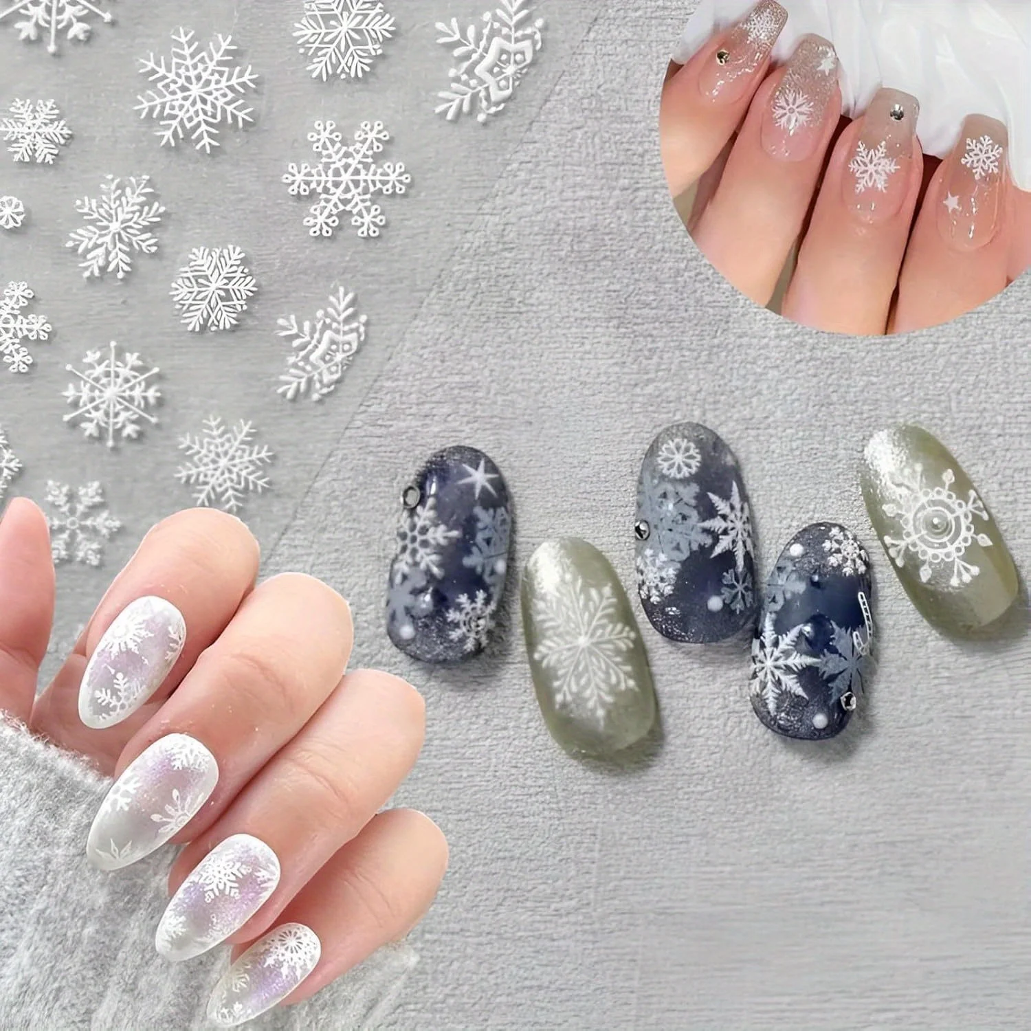 30 feuilles d'autocollants de noël pour Nail Art, décalcomanies 3D auto-adhésives flocon de neige, bonhomme de neige et élan avec résine scintillante