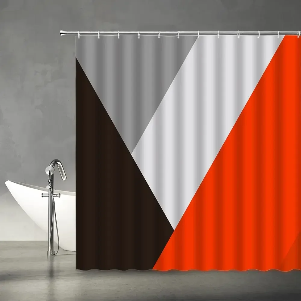 Geometric Shower Curtains Abstract Black White Gray Red Mid Century Pattern Modern Ombre Art Fabric Bathroom Deco Set with Hooks