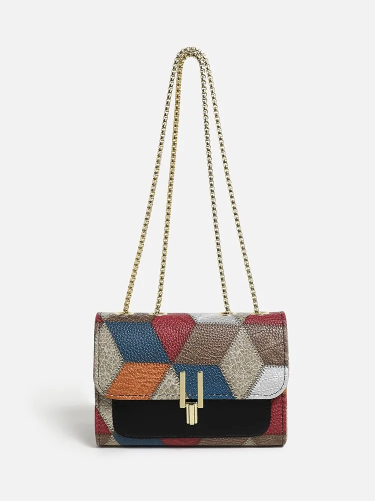 

Flap Sling Shoulder Bags for Women Vintage Splicing Crossbody Messenger Bag Purse Female PU Leather Handbag Pocket