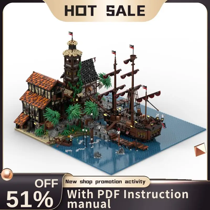

New 14428Pcs Moc European Medieval Pirates Series Port Sauvage Model Diy Creative Ideas Bricks Toy Birthday Gift Building Blocks