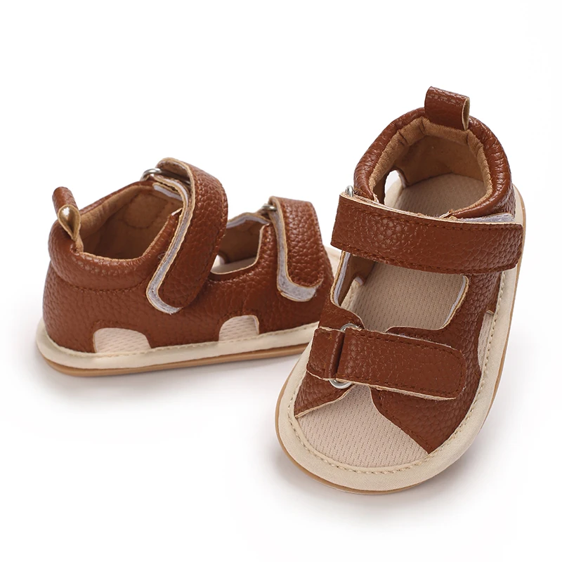 HAIZHIW  Toddler Rubber Sole Flat Anti-slip First Walkers Crib Baby Shoes Summer Baby Sandals Baby Boy Girl PU Leather Shoes