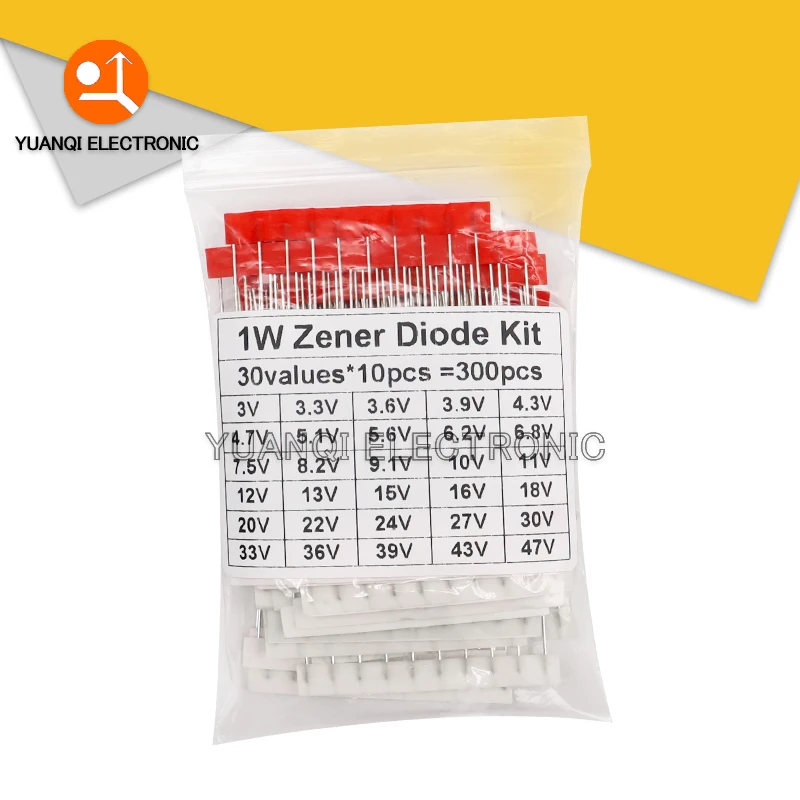 300pcs 3V - 47V 1W Zener Diode Assorted Kit DO-41 30values*10pcs 3V - 47V Electronics Component DIY Sample Set