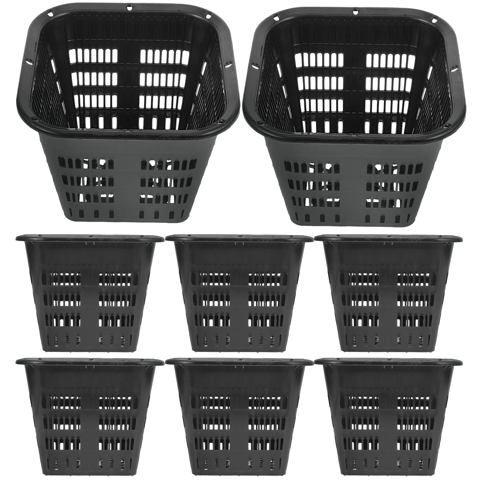 8 Pcs Square Container Hydroponic Vegetable Basket Pots Flowerpot Plastic Orchid with Holes Black Garden Containers