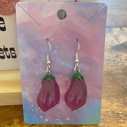 Creative Nightlight Purple Eggplant Dangle Earrings DIY Resin Simulation Vegetable Handmade Jewelry Earrings Perfect Gift