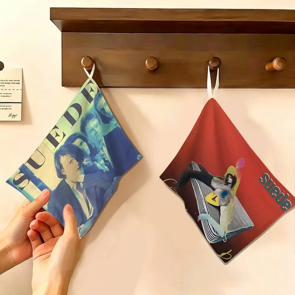 Britpop Band Suede Polyester Cotton Hanging Hand Towel, Super Absorbent Hand Wiping Towel for Daily Household Use