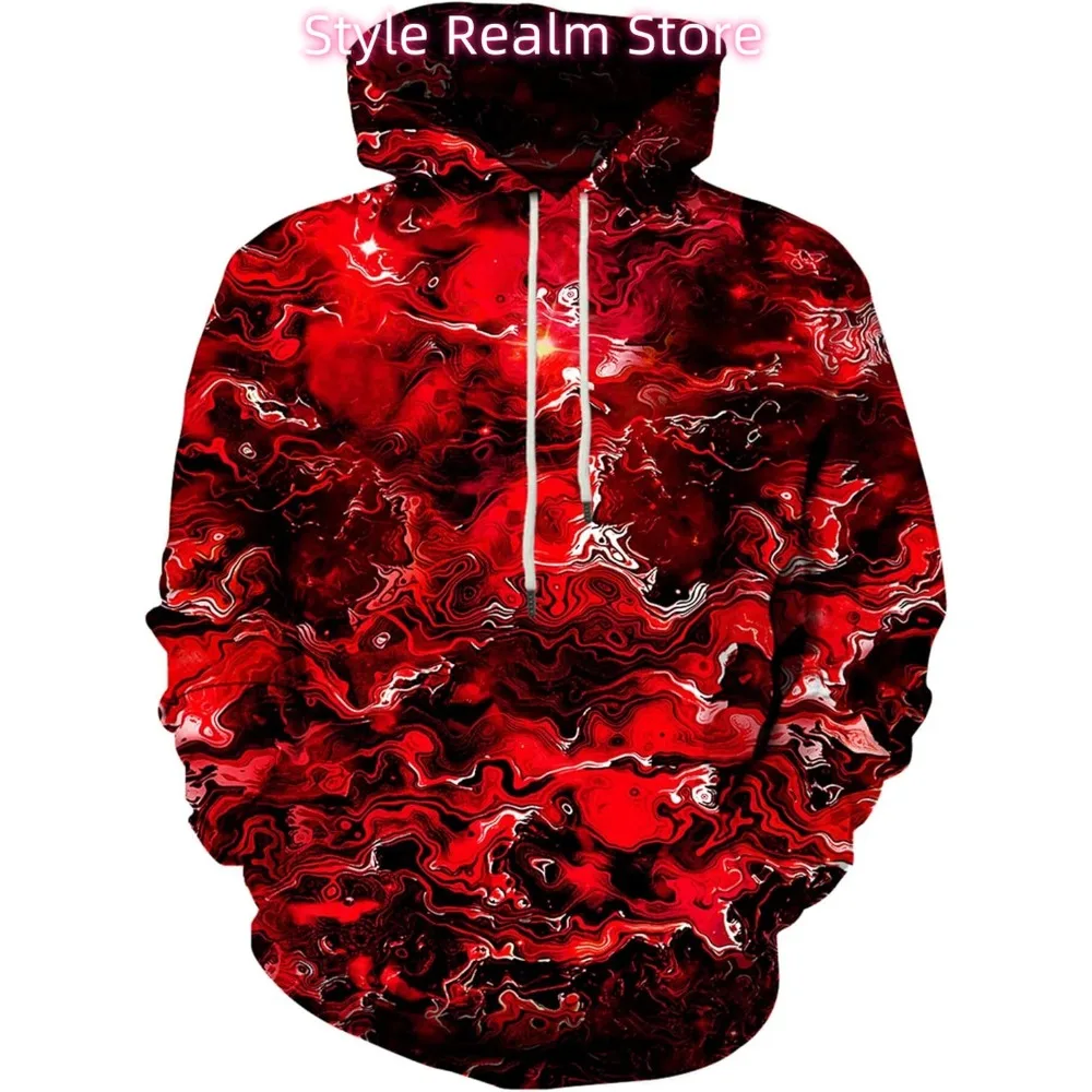 سويت شيرت بقلنسوة مطبوع ثلاثي الأبعاد للجنسين، بلوفر كاجوال بقلنسوة مع جيوب كبيرة