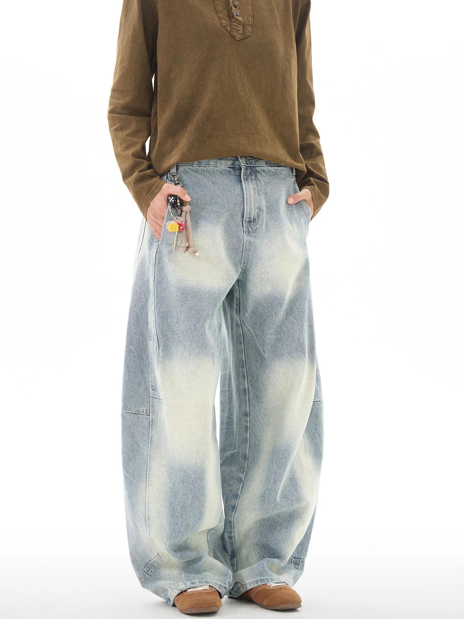 Thumpup American Retro Decosition Old Blade Jeans Herren Lose Weites Bein Design Lässige Sensehose Baumwoll-Polyester-Mischung