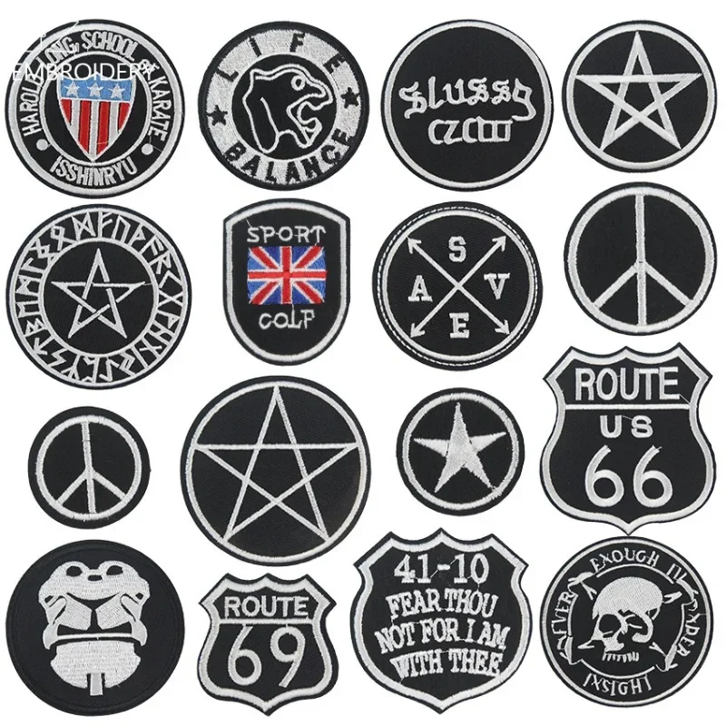 

50pcs/Lot Round Black White Letter Embroidery Patch Flag Route Love Star Bag Clothing Decoration Accessory Craft Diy Applique