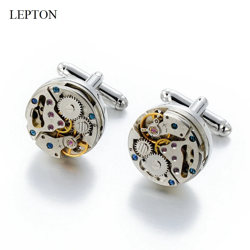 

Newest Watch Movement Design Cufflinks For Mens Lepton Stainless Steel Vintage Steampunk Gear Watch Mechanism Cufflink Man Gift