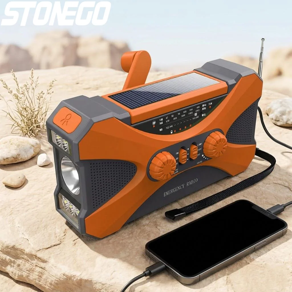 

Портативное солнечное AM/FM-радио 10000 мАч с ручным динамо-генератором, оповещением о погоде, двойными стереодинамиками, зарядкой для телефона, LED-фонариком и SOS-сигналом