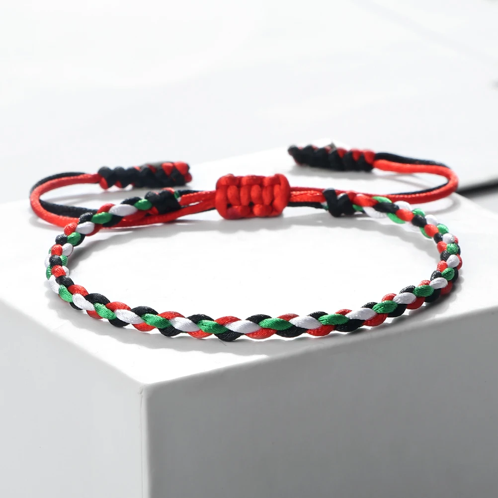 Pulsera de cuerda trenzada para hombre y mujer, brazalete de color rojo, verde, negro y blanco, tamaño ajustable, regalo