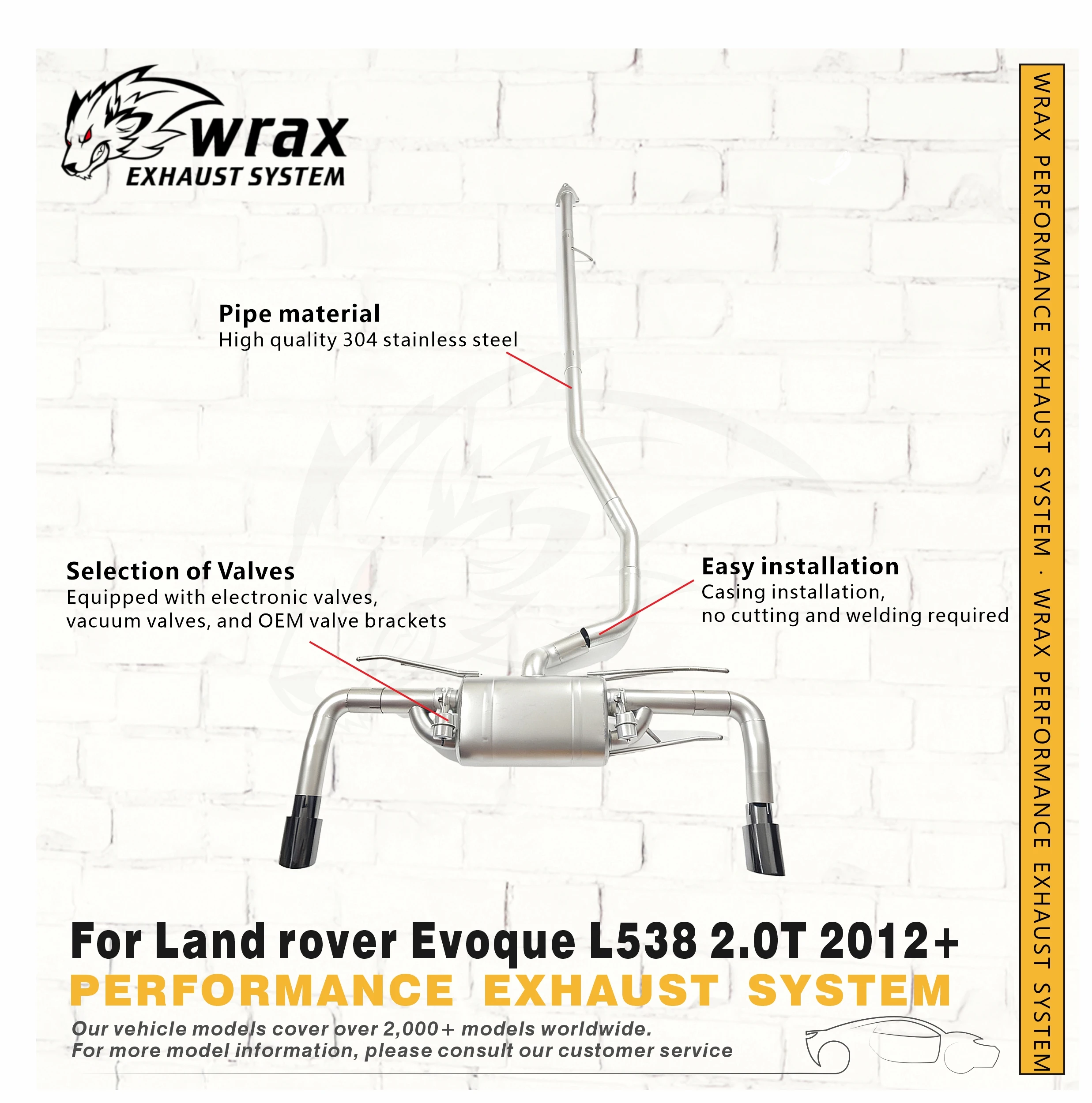 

WRAX Sport Exhaust System for Land Rover Evoque L538 2.0T 2012+ Premium Stainless Steel Catback with Valve Support Customization