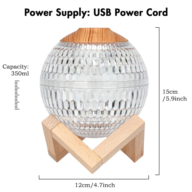 Humidificateur portable en boule de cristal veilleuse colorée, mini diffuseurs, fonctionnement silencieux, USB 62