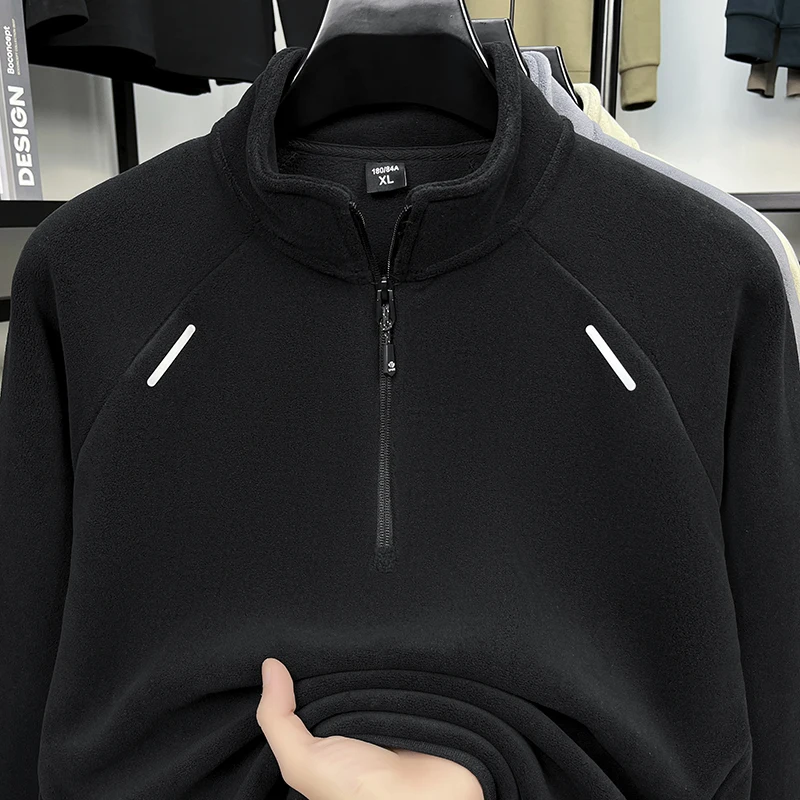 

New Orly Velvet Men's Half Zipper Hoodie with Thick Velvet, Sports Half Height Stand Up Collar, Warm Fleece Top, Bottom Coat